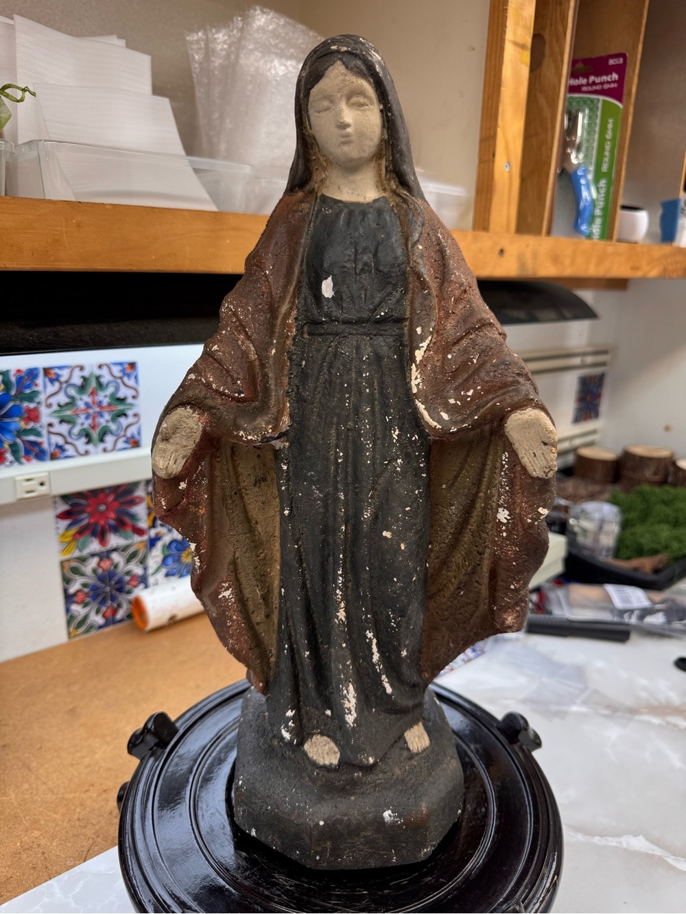 Vintage Virgin Mary Plaster Statue Religious Figure
